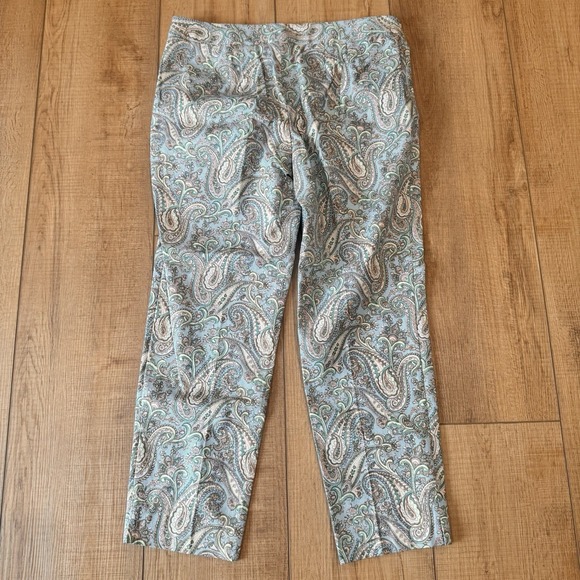 NWT Talbots Blue Paisley Cropped Pants Ankle Size 12 Boho Resort Office Coastal - Picture 6 of 8